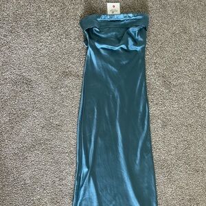 Elegant Teal Satin Evening Gown